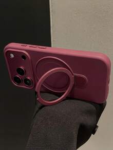 1件裝奢華液態矽膠磨砂隱形環扣支架保護殼，適用 18 Pro Max、17 Air、16、15、14、13、12、11 Pro Plus Max，支援無線充電 - 梅子色 - 查看 3