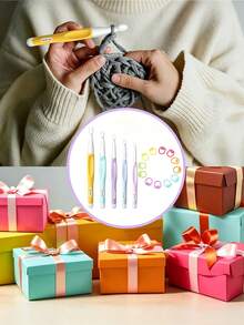 Ergonomic Soft Handle Crochet Hook Set With Stitch Markers, Suitable For Thick Yarn Large Size Hooks (6mm-20mm), DIY Knitting Tools For Making Blankets And Scarves - Multicolor - View 9