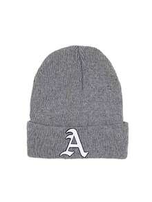 1Pc Women Men A‑Z Gothic Letter Cuffed Ribbed Knit Beanie, Personalized Warm Winter Knitted Hat For Gentlemen Daily Casual Wear - Grey - View 5