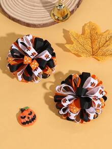 2PCS Halloween Pumpkin Print Bow Hair Clips For Women, Cute Barrettes Rave Accessories Hair Accessories For Women - Multicolor - View 3