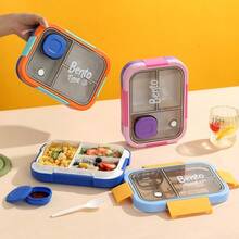 Student Divided Plastic Lunch Box With Utensils And Sauce Container, Microwave , Minimalist Bento Box, Fruit Container - Multicolor - View 3