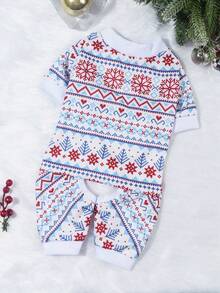 LUCKIE LABO 1pc Snowflake Fun Print Dog Four-Legged Pajamas Suitable For Chihuahua Small Dogs Physical Flea Prevention Base Pet Dog Clothes Fashion Four-Legged Pajamas Applicable For Cats And Dogs Indoor And Outdoor - Multicolor - View 1