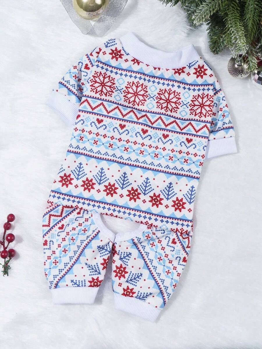 LUCKIE LABO 1pc Snowflake Fun Print Dog Four-Legged Pajamas Suitable For Chihuahua Small Dogs Physical Flea Prevention Base Pet Dog Clothes Fashion Four-Legged Pajamas Applicable For Cats And Dogs Indoor And Outdoor - Multicolor - View 1