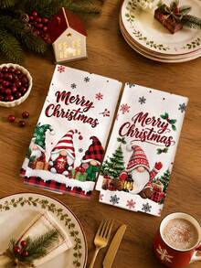 2PCS Kitchen Towel, Christmas Gnome Snowy Scene Merry Christmas Pattern Kitchen Towel Dish Cloth, Pastoral Style 40*60cm Rectangular Soft Microfiber Cleaning Kitchen Towel, Perfect For Kitchen, Dining Room And Bathroom Use, Christmas Kitchen Decoration, Home Decor, Neighbor Housewarming Gift, Dish Cloth - Red and White - View 6