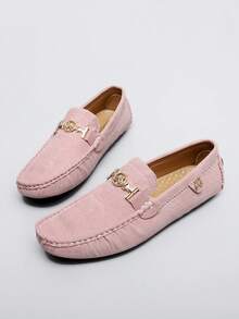 GAISIMA Men's Matte Suede Metal Buckle Loafers, Light Luxury Casual Slip-On Driving Shoes With Perforated Design, Suitable For Daily Business And Dating, Spring/Autumn Style - Pink - View 3