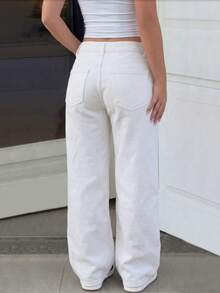 Teen Girls Apricot Solid Color Fashion Straight Leg Jeans - White - View 4