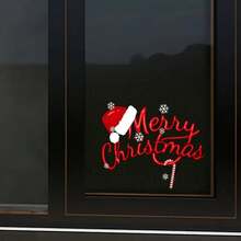 Merry Christmas Car Rear Window Vinyl Sticker, Santa Hat Candy Cane Snowflake Design, Waterproof Self-Adhesive Car Decal, Festive Xmas Holiday Auto Window Decoration, Christmas Car Accessories - Z - View 7
