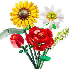 Multiple Styles Artificial Flower Bouquet Building Blocks, Home Decor Ornament, Creative Gift For Mother's Day, Birthday, Christmas & Valentine's Day - Model - View 15
