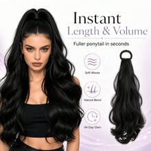 Long Fluffy Curly Synthetic Ponytail Hair Extension, Wavy Elastic Band Ponytail Wig, Natural Voluminous High Ponytail Hairpiece, Women's Daily, Date, Party Styling Hair Accessory - Multicolor - View 8