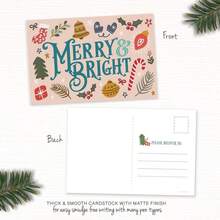 Invites Merry & Bright Christmas Postcards Holiday Greetings - Cute Illustrated Post Cards For Winter - 50 Count - View 3