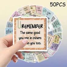 50pcs Positive Inspirational Quote Stickers Vinyl Material Suitable For Phone Cases, Laptops, Water Bottles, Notebooks Etc., Waterproof Decorative Stickers - Birthday Gifts, Easter Gifts, Christmas Gifts, Valentine's Day Gifts, Perfect Gift Choice - Multicolor - View 1