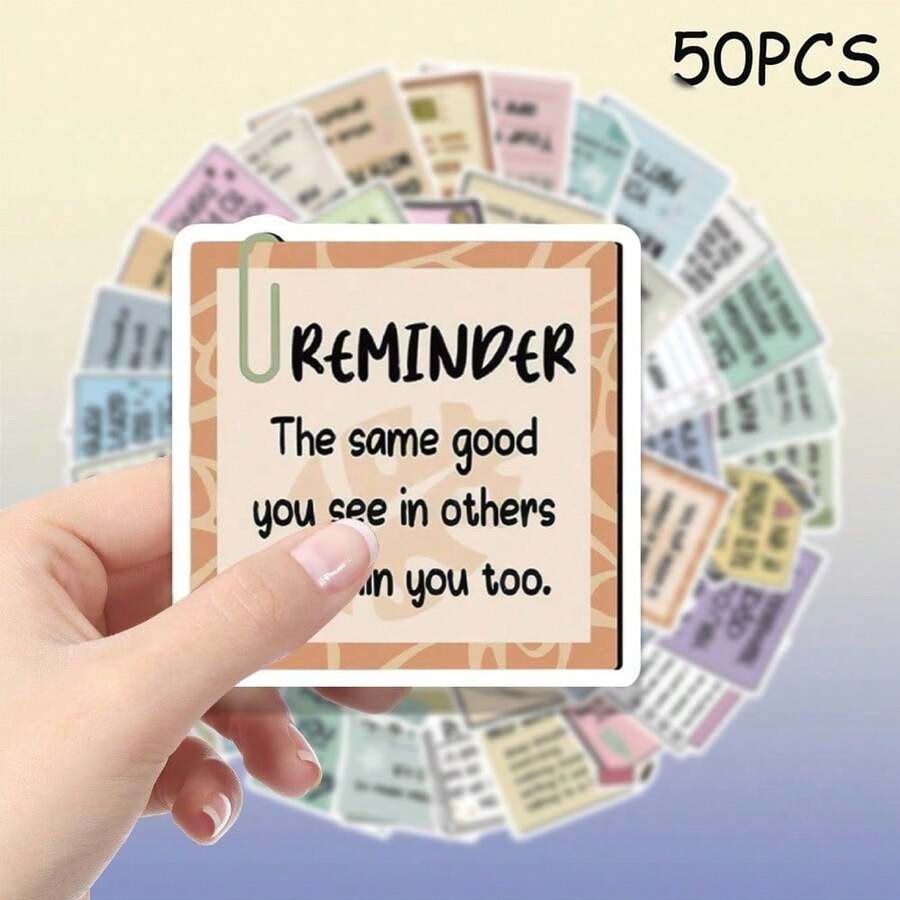 50pcs Positive Inspirational Quote Stickers Vinyl Material Suitable For Phone Cases, Laptops, Water Bottles, Notebooks Etc., Waterproof Decorative Stickers - Birthday Gifts, Easter Gifts, Christmas Gifts, Valentine's Day Gifts, Perfect Gift Choice - Multicolor - View 1