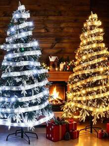 Lampu Pita LED untuk Pohon Natal | Desain Bergelombang Berkilau Emas | Bertenaga Baterai, Tidak Perlu Colokan | Cocok untuk Dekorasi Liburan Natal dan Pernikahan di Dalam Ruangan | Tema Santa Claus | Bahan Plastik Tahan Lama dengan Dekorasi Berkilau, Lampu Rangkaian Pohon Natal - Lampu Pita - View 9