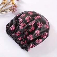 1pc Double Layer Printed Waterproof Shower Cap, Inner And Outer Double Layer Design, Outer Layer Printed Chiffon Fabric, Inner Waterproof Lining - View 2