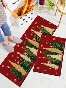 1/2pcs Christmas Floor Mat, Christmas Tree Pattern, Vintage Red Diatomaceous Earth Mat, Super Absorbent, Non-Slip, Perfect For Bathroom, Kitchen And Dining Room, Quick Drying, Ideal Home Decor And Bathroom Mat Gift, Christmas Holiday Gift! - Multicolor - View 6