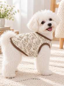 Lightweight Quilted Dog Harness Vest, Retro Floral Leaf Puppy Coat With D-Ring, Sleeveless Warm Pet Jacket With Ribbed Trim, Cute Daily Outfit For Small Dogs Maltese Poodle, For Autumn Walking & Pictures -New - Coffee Brown - View 3