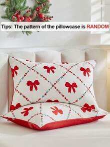 2/3 pièces Ensemble de housse de couette à imprimé nœud rouge et blanc, ensemble de literie décorative minimaliste mignon ambiance Noël en polyester, housse de couette décoration chambre à coucher maison Noël, doux et respirant, lavable en machine, excellent cadeau, Queen, King (1 housse de couette + 1/2 taies d'oreiller, sans rembourrage) - Rouge et Blanc - Voir 8