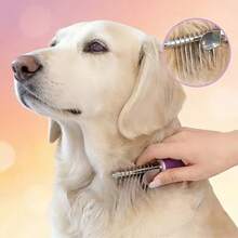 Pet Detangling Comb, Rounded Stainless Steel Teeth Pet Grooming Brush, Non-Slip Handle Dog Hair Detangling Tool, No-Scratch Comb, Used To Remove Tangles, Knots And Loose Hair, Suitable For Long And Short Haired Pets - View 3