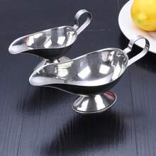 Stainless Steel Sauce Boat With Handle, Gravy Boat Pouring Pitcher For Home And Commercial Use, Holiday Gathering Tableware, Suitable For Thanksgiving Turkey Feast, Christmas Family Dinner, Halloween Food Party, Steak Pasta Dessert Sauce Container, Western Table Decor Utensils, Multiple Sizes Available - Silver - View 6