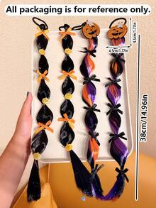 2pcs Girls Glitter Pumpkin Bow Hair Extensions Hair Ties Creative Funny Halloween Cosplay Stage Costume Headwear - Multicolor - View 2