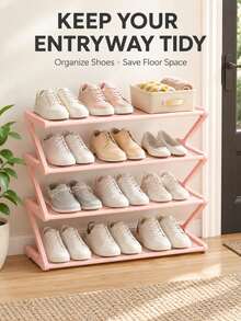 1pc 4-Tier Shoe Rack, Space-Saving Freestanding Shoe Rack With Open Storage Shelves, Multi-Layer Vertical Shoe Rack, Suitable For Entryway, Closet, Bedroom, Dorm And Small Apartment, Neat Home Storage Rack, Daily Shoe Storage Solution, Essential Home Supplies For All Seasons, Perfect For Back To School, Housewarming And Holiday Home Organization, Better Effect With Shoe Storage Bags - Multicolor - View 1