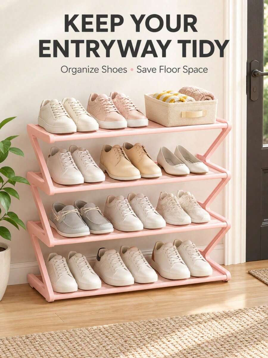 1pc 4-Tier Shoe Rack, Space-Saving Freestanding Shoe Rack With Open Storage Shelves, Multi-Layer Vertical Shoe Rack, Suitable For Entryway, Closet, Bedroom, Dorm And Small Apartment, Neat Home Storage Rack, Daily Shoe Storage Solution, Essential Home Supplies For All Seasons, Perfect For Back To School, Housewarming And Holiday Home Organization, Better Effect With Shoe Storage Bags - Multicolor - View 1