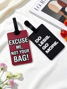 2PCS Funny Text Luggage Tags, Travel Business Trip Boarding Anti-Confusion Hanging Tags, Minimalist Highly Attractive Suitcase Accessories, Customizable Hand-Written Information Check-In Labels, Practical Travel Luggage Tags Party Birthday Gift - Multicolor - View 2