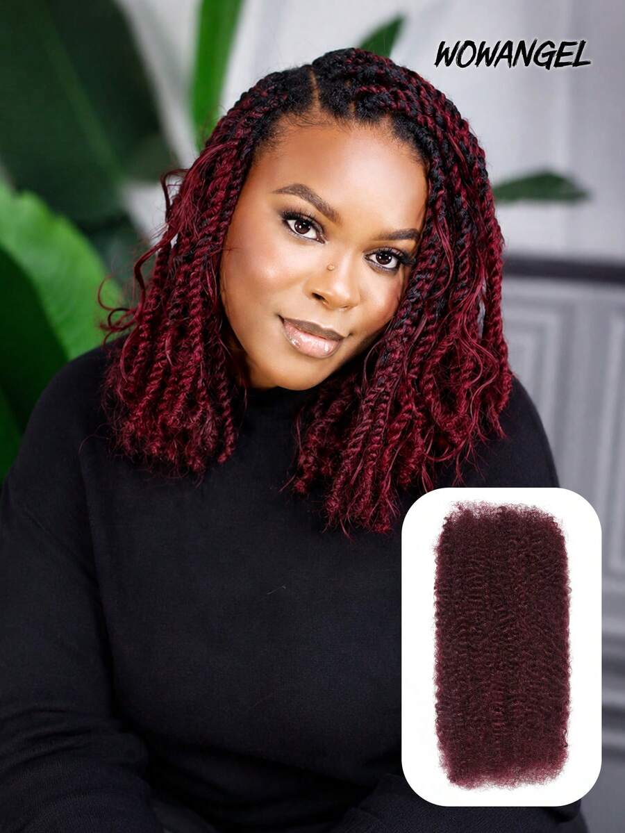 WOWANGEL 45g+5g/Pack African Curly Bulk Hair Extensions, SuitableFor Braid Twists Curly Hair Extension #99J Color Peruvian Hair For Dreadlock Extension Create Dreadlocks For Men And Women, Multiple Colors Available Can Be Dyed And Permed - S99J - View 1