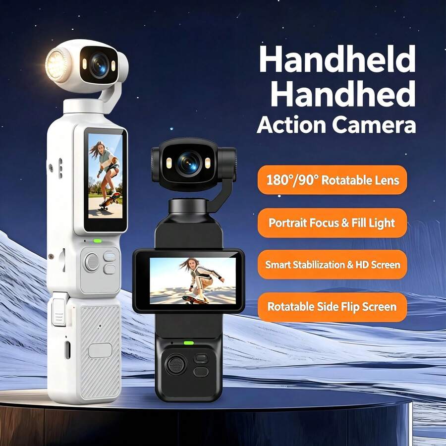 Kamera Digital Genggam Portabel, Mendukung Perekaman Video 4K, Desain Kompartemen Pengisian Daya yang Diperluas, Dilengkapi dengan Layar Lipat yang Dapat Diputar. Bagian Depan dan Belakang Dapat Diputar 180°, Sisi Kanan Dapat Diputar 90°, Mendukung Flash, Pemotretan Malam, Fokus Otomatis, Mode Lanskap/Potret, Kartu SD 64GB Terintegrasi dan Baterai 1800mAh.
