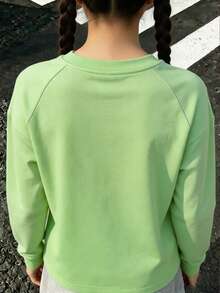 Autumn Girls Long Sleeve T-Shirt White Round Neck With Corgi Dog Print And Red Corgi Text Y2K - Leaf Green - View 5