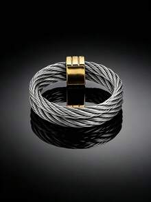 1pc Fashion Vintage Stainless Steel Cable Rope Closed Ring For Women Suitable For Daily Wear Gift For Family Friends Lovers On Holidays - Multicolor - View 7