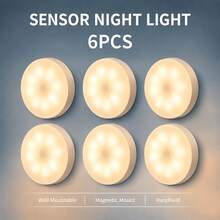 6PCS Round Magnetic Wall Lamp, USB‑Charging Wireless Sensor Night Light, Motion‑Activated Stair Light, Ideal For Entryways, Hallways And Stairwells - Multicolor - View 8