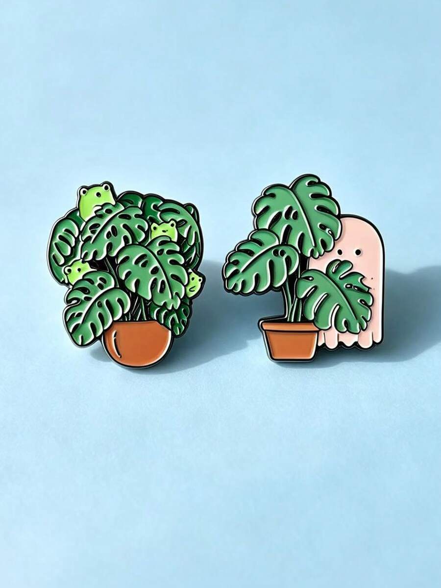 Green Plant Alloy Badge Creative Cartoon Cute Frog Ghost Potted Plant Brooch Clothing Accessory Backpack Charm
