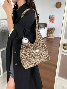 秋冬豹紋燈芯絨女款大容量托特包 Hobo 包 半月包 斜挎包 小眾日常通勤腋下單肩托特包 2026 新款 - 彩色 - 查看 7