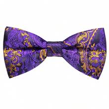 5Pcs Men Formal Bow Tie Set, Purple Tropical Plant Jacquard Pattern Pocket Square Cufflinks Ring Boutonniere, Cufflinks Pattern Random - Purple - View 5