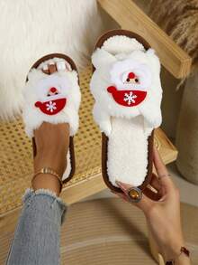 Internet Celebrity Christmas Cartoon Santa Claus Plush Slippers Women's Winter Soft Indoor Fuzzy Slippers - White - View 8