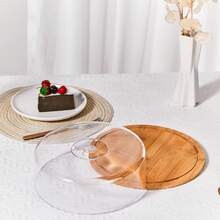 Bamboo Base + Transparent Dust Cover: Butter Dish / Cake Stand – Dust-Proof Display Tray For Afternoon Tea Snacks And Bread - View 1