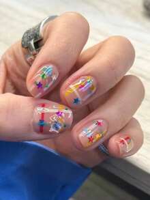 1pc Christmas Limited Edition Colorful Five-Pointed Star Mini Nail Art Decor DIY Accessories, Used For Christmas Nail Art Design, Colorful Star Nail Glitter - Multicolor - View 2