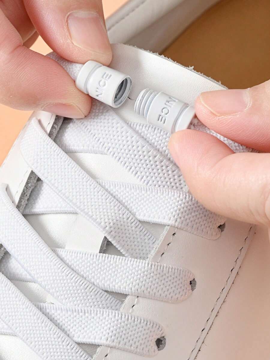 COSYLEE 1雙字母扣彈性鞋帶，0.8cm寬扁平免繫鞋帶，適用於休閒鞋與運動鞋
