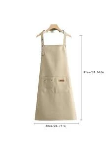 [2026 New Fashion Durable Canvas Apron] Home Kitchen Cooking Breathable Workwear Simple Halter Neck Water-Resistant Apron Double Shoulder Strap Painting Stylish Home Canvas Work Apron For Women - Multicolor - View 4