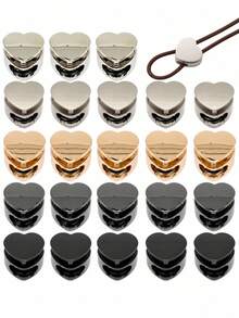 12/8/4/1pc/Set Multi-Functional Heart-Shaped Double-Hole Cord Lock (Silver/Gunmetal/Black), Spring Buckle Adjuster, Commonly Used For Hoodie, Backpack Or Clothing Drawstring Adjustment, Clothing Accessories - Multiple Styles - View 4