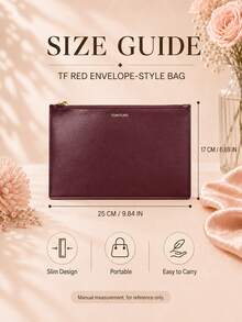 Tom Ford TF Burgundy Envelope Bag, 25*17cm, Single Piece, Lightweight And Smooth, Zipper Closure, Suitable For Travel And Daily Makeup Storage - Red - View 4