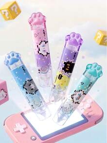 1pc/2/4pcs Cute Pixel Cat Paw 2 In 1 Correction Tape And Dot Glue, Kawaii Student School Stationery, Great For Student, Classroom Rewards, Small Gifts - Multicolor - View 3