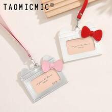 Cute Cat Ear Bow Lanyard Card Holder, PU Material Student Office ID Badge Holder Wallet - Multicolor - View 3