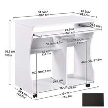 Computer Desk, Space Saver Desk With Wheels, Sliding Study Table With Keyboard Shelf For Home Office - White - View 2
