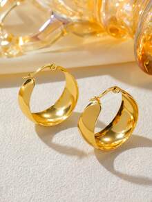 2 buah Anting Baja Tahan Karat Lengkung Busur, Anting Bentuk Geometris Berlapis Emas yang Modis dan Personal, Tahan Air & Tidak Pudar, Cocok untuk Pemakaian Harian Wanita - Emas - View 4