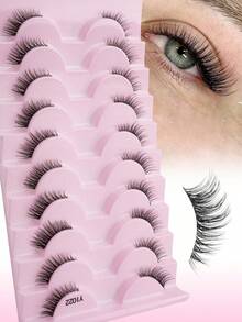 10對/盒 半截假睫毛 透明梗 自然短款 5-8mm 適合小眼女孩日常配戴，假睫毛，萬聖節，貓眼睫毛，節慶，冬季，自然假睫毛，自黏式，秋季穿搭，仙女睫毛，化妝師用品，全條假睫毛，睫毛尖端，睫毛，化妝品，簇狀睫毛，配件，萬聖節角色扮演，配件，女性配件，假睫毛條，千禧風，高品質自然睫毛 - 黑色 - 查看 2