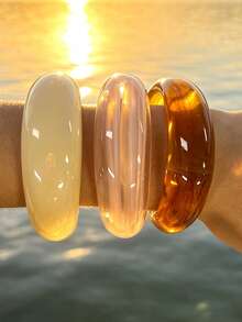 3pcs/Set Fashionable Minimalist Elegant Exquisite Vintage Design Colorful Brown Pink Resin Geometric Asymmetrical Marbled Pattern Exaggerated Wide Chunky Bangles Multi-Piece Set Holiday Vacation Party Date Gift Daily Commute Wear Personalized - Multicolor - View 5