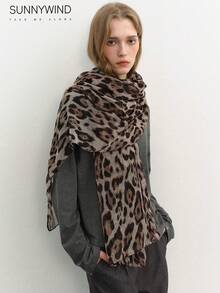 1pc Women's Leopard Print Polyester Large Size Scarf For Daily Use - Khaki - View 6