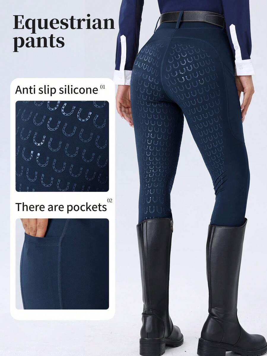 ROYALS MATTINI Women's Equestrian Pants With Pockets, Silicone Non-Slip Wear-Resistant Riding Pants, Women's Equestrian Pants With Pockets, Women Sports Wear Fall - Navy Blue - View 1